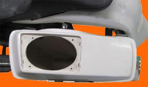 harley saddle bag lid with speaker frenched in